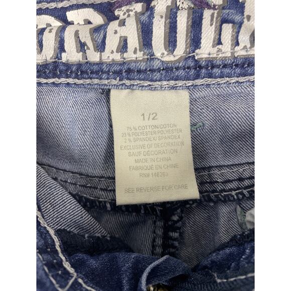 Hydraulic, Size 1/2, Y2K Denim Shorts, Low Rise, Contrast Stitching, Embroidered - Picture 3 of 8